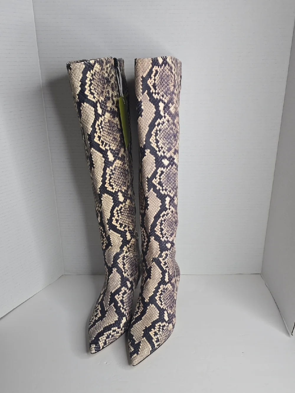 Gianni Bini Beige Snake Print Knee High Boots Wide Calf Size 8